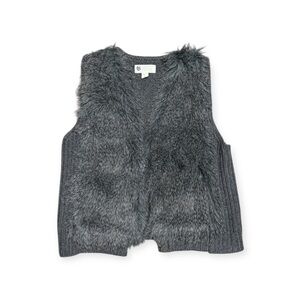 037 HUDSON’S BAY COMPANY Vintage Women’s Faux Fur Knitted Vest - Grey, Small